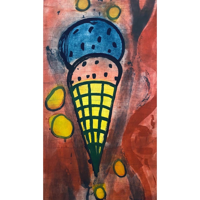Pop Art Gary Goldstein, Pop Art Large Signed Aquatint Ice Cream Cone Etching - Sugar Lift & Spit Bite For Sale - Image 3 of 6