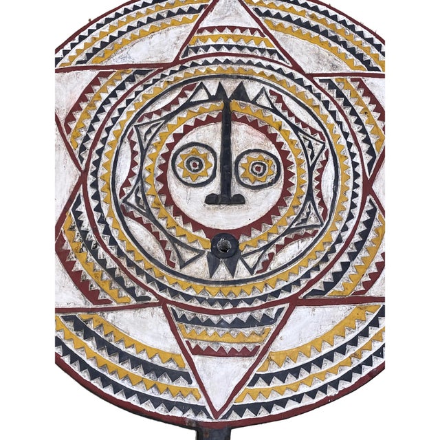 1980s Vintage African Lg Wooden Baule Tribe Moon Mask I Coast 38" H For Sale - Image 5 of 9