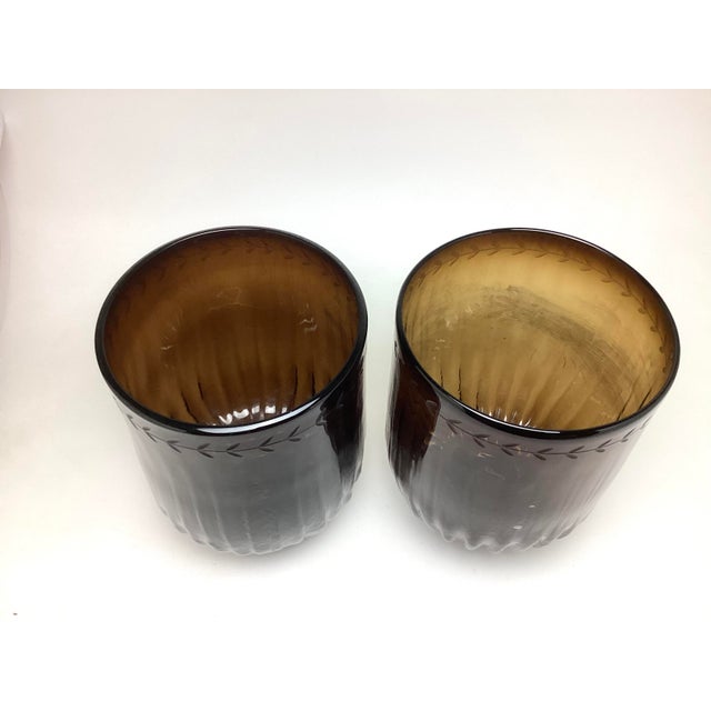 Late 20th Century Fabulous Pair of Jan Barboglio 29” Tall Iron and Amber Glass Hurricanes For Sale - Image 10 of 12