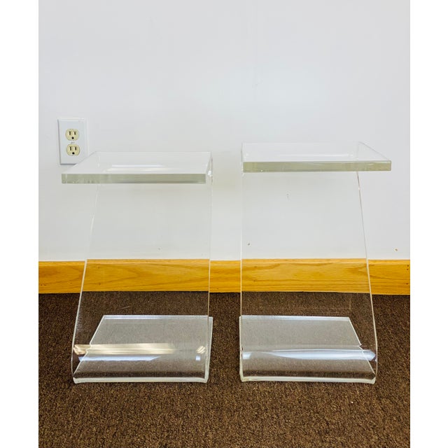 Plastic 1970s Vintage John Mascheroni Z-Shaped Lucite Side Table - a Pair For Sale - Image 7 of 10