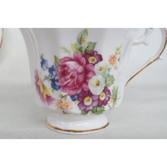 Elizabethan England Bone China Floral White and Gold Tea Cup and Saucer For Sale - Image 9 of 12