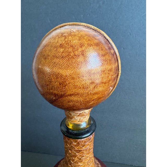 Glass Vintage Italian Leather Wrapped Decanter Mid Century Modern Made in Italy 14" For Sale - Image 7 of 12