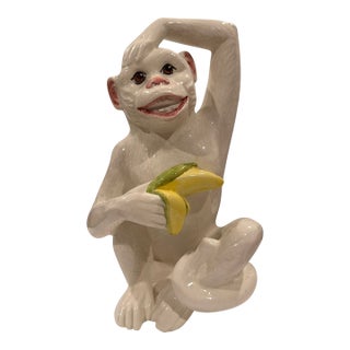 1960s Glazed Ceramic Italian Monkey Figurine Mid Century Modern Sculpture Italy For Sale