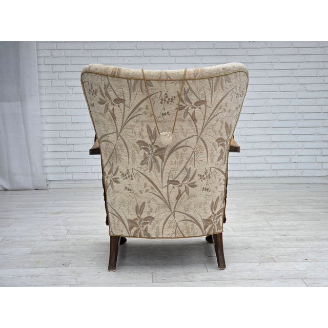 Vintage Danish Lounge Chair in Furniture Fabric and Carved Oak, 1950s For Sale - Image 15 of 18