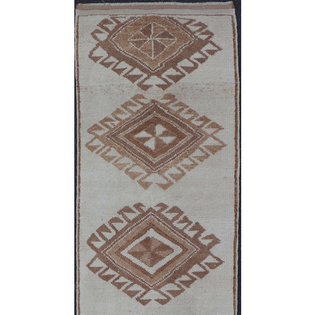 Measures: 3'2 x 11'9 Vintage Turkish Tulu Runner with Ivory Field and Soft Brown Diamond Motifs. Keivan Woven Arts / Rug...