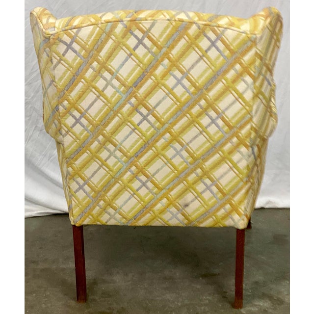 Vintage Mid Century Gray & Yellow Abstract Plaid Petite Wingback Accent