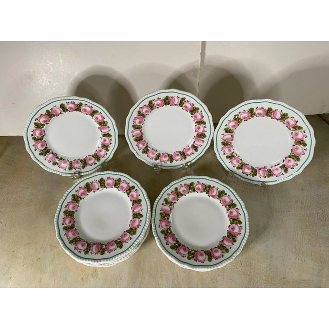 Late 19th Century 19th Century R. Delinieres & Co. Limoges Cabbage Rose With Green Leaves Luncheon Plates- Set of 10 For Sale - Image 5 of 10
