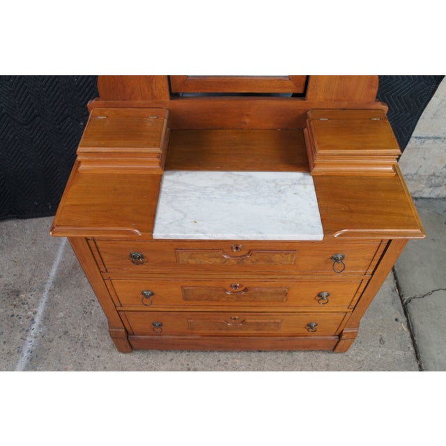Antique Victorian Eastlake Walnut Marble Top Gentlemans Dresser Glove Box Mirror For Sale - Image 6 of 13
