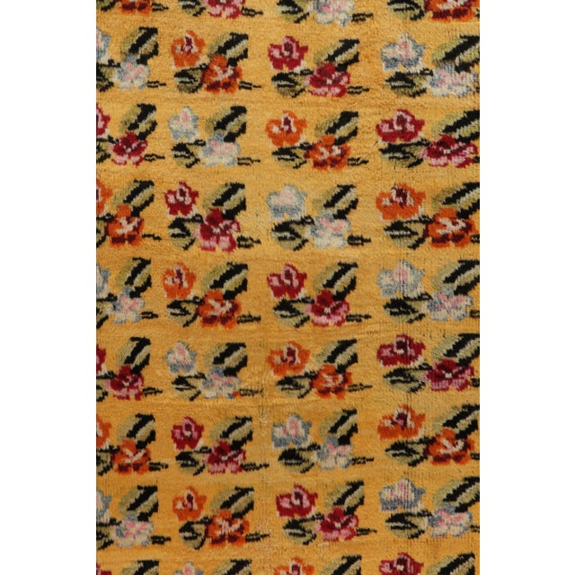1960s Vintage Deco Rug in Gold, Pink-Red All Over Floral Pattern For Sale In New York - Image 6 of 8