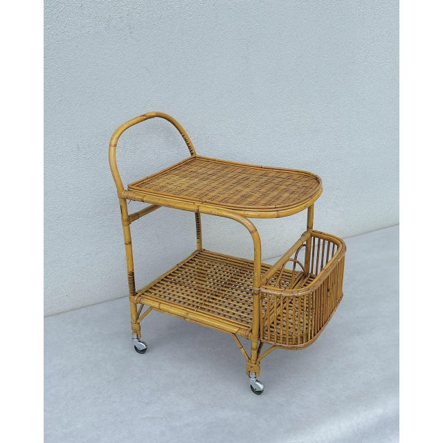 Mid-Century Modern Mid-Century Modern Bamboo and Rattan Bar Serving Cart by Franco Albini, 1960s For Sale - Image 3 of 14