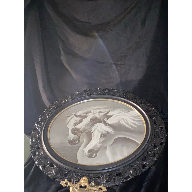 19th Century Antique 19th Century "Pharaoh's Horses" Lithograph in Openwork Ornate Oval Frame For Sale - Image 5 of 10