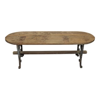 Coffee Table With Hand Twisted Iron Legs 1950s Oval Reclaimed Wood For Sale