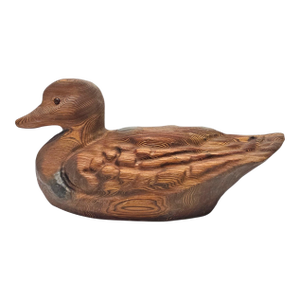 Japanese Showa Period Yakisugi Cryptomeria Duck Sculpture With Glass Eyes 14.5"