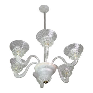 1950s 6 Light Rostrato Murano Glass Chandelier by Barovier & Toso For Sale