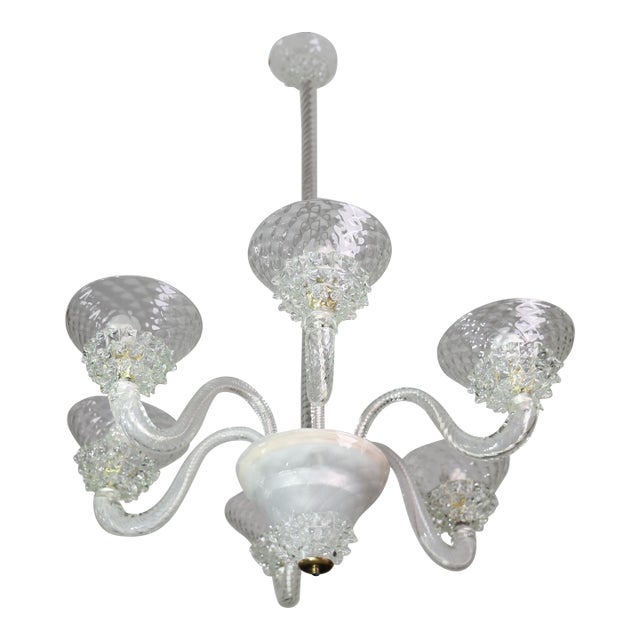 1950s 6 Light Rostrato Murano Glass Chandelier by Barovier & Toso For Sale