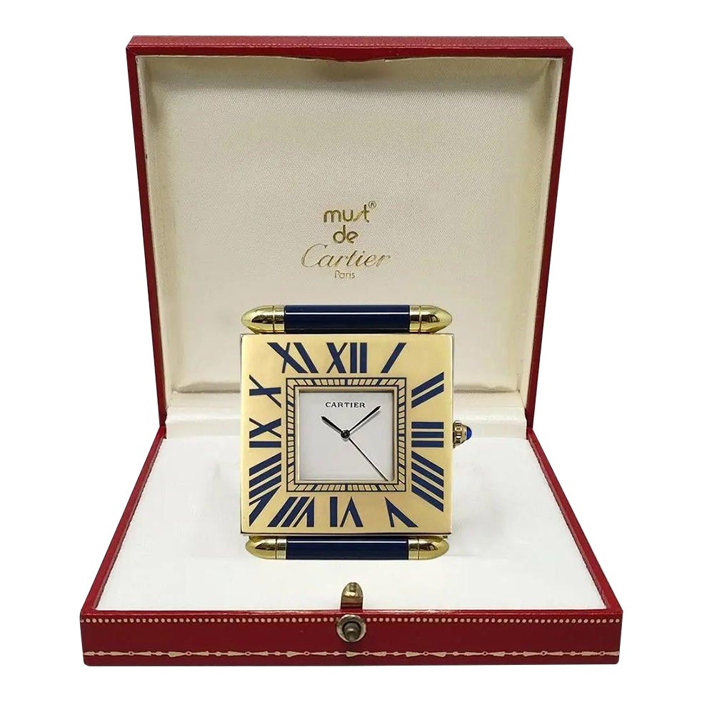 カルティエ　90s　トラベルアラームクロック　　アンティーク　ヴィンテージ Vintage Cartier Folding Travel Desk Clock Paris Gilt-Brass and