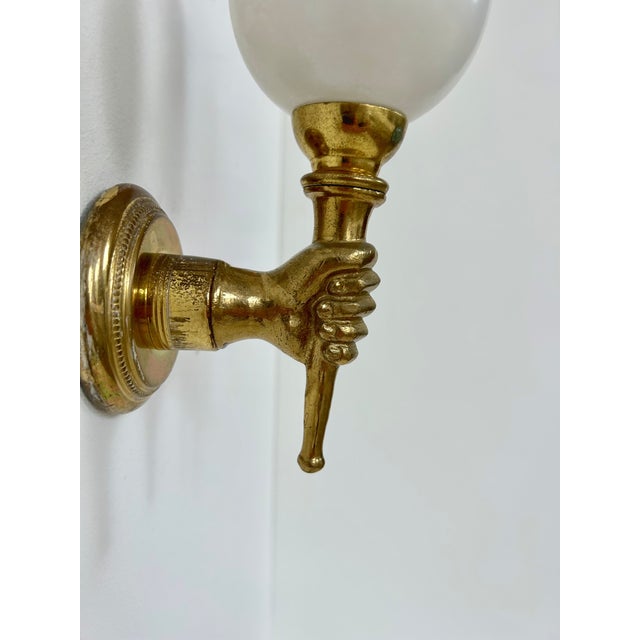 Wall Lights in Brass and Opaline Glass from Maison Jansen, France, 1960, Set of 2 For Sale - Image 3 of 10