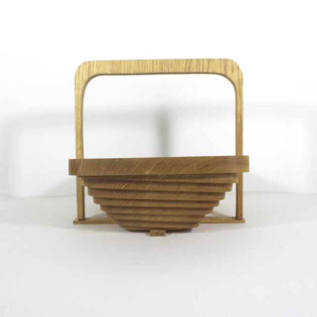 Mid-Century Modern Vintage Wood Collapsible Basket Bowl For Sale - Image 3 of 9