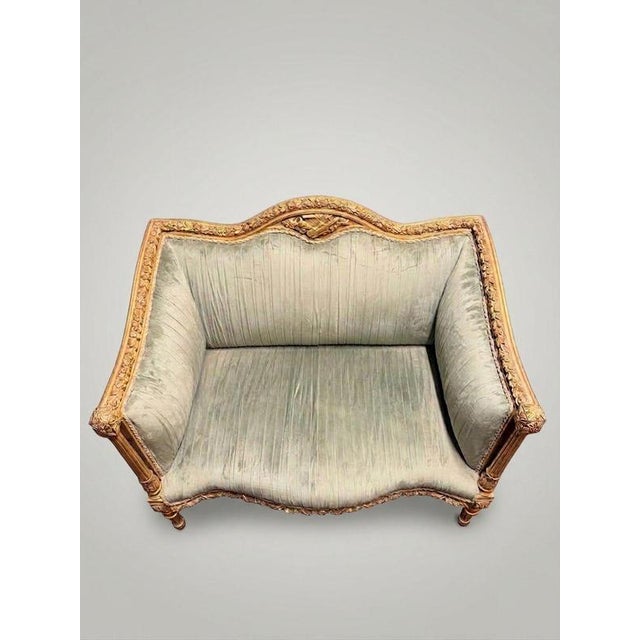 Louis XVI Style Carved Giltwood and Green Velvet Sofa For Sale - Image 3 of 6