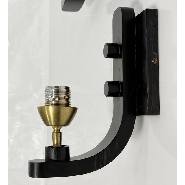 Paul Marra Ebonized Wood, Brass & Studio Glass Wall Sconces - a Pair For Sale - Image 13 of 18