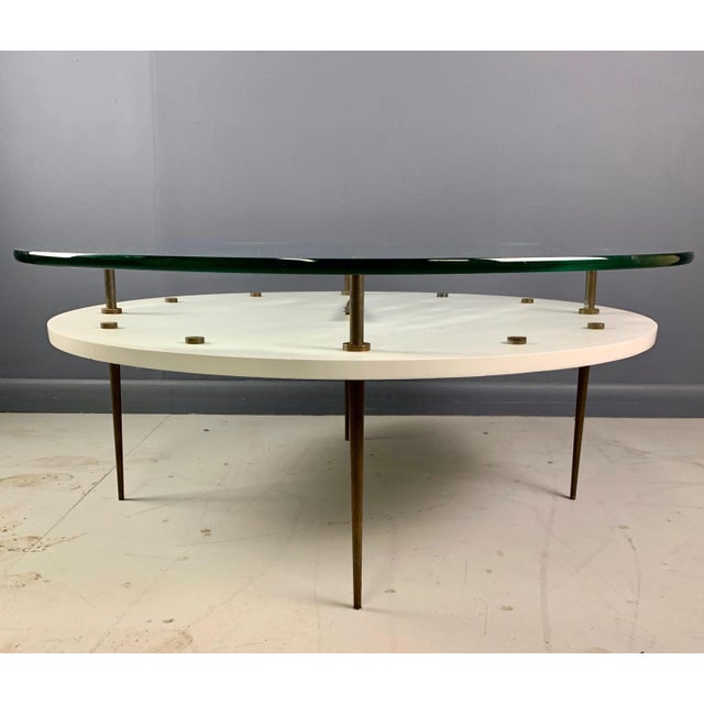 Metal 1940s Italian Round Clock Coffee Table in Brass and Lacquer with Glass Top For Sale - Image 7 of 9