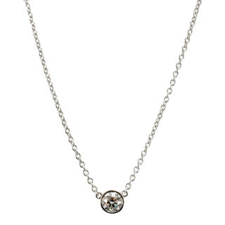 Ladies 14k White Gold 1.03ct Bezel Set Round Diamond Solitaire Pendant Necklace For Sale