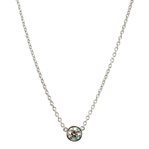 Ladies 14k White Gold 1.03ct Bezel Set Round Diamond Solitaire Pendant Necklace