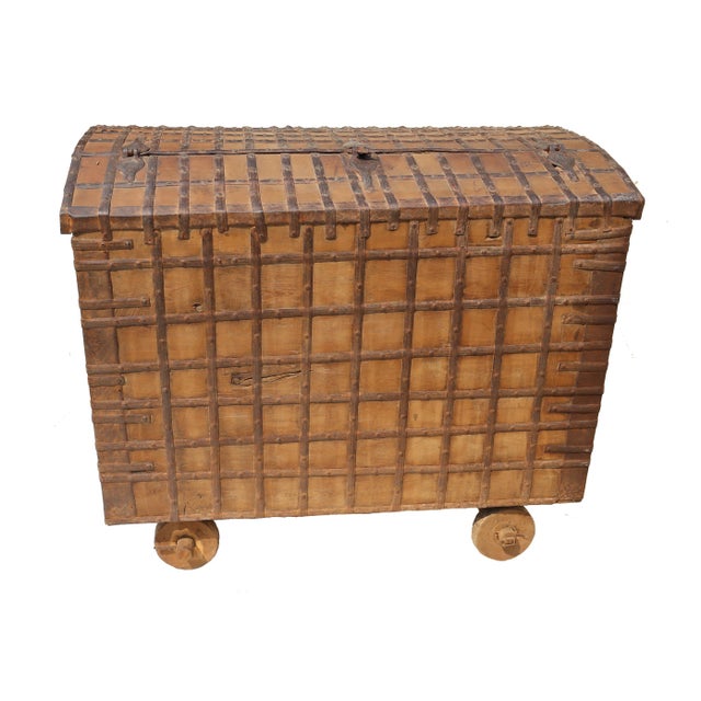 Wood Vintage Indian Dowry Chest on Wheels, 1920s For Sale - Image 7 of 18