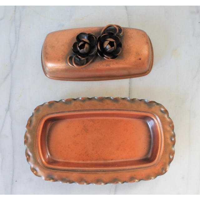 Vintage Gregorian Copper Rectangular Butter Dish With Floral Lid For Sale In Milwaukee - Image 6 of 8