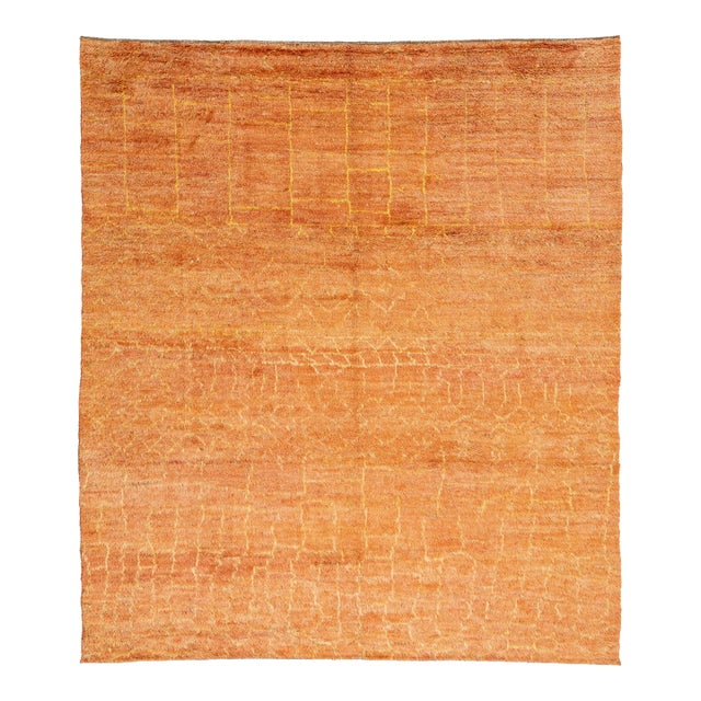 Modern Moroccan Style Terracotta Wool Rug - Hand- Knotted Minimalist Area Rug For Sale