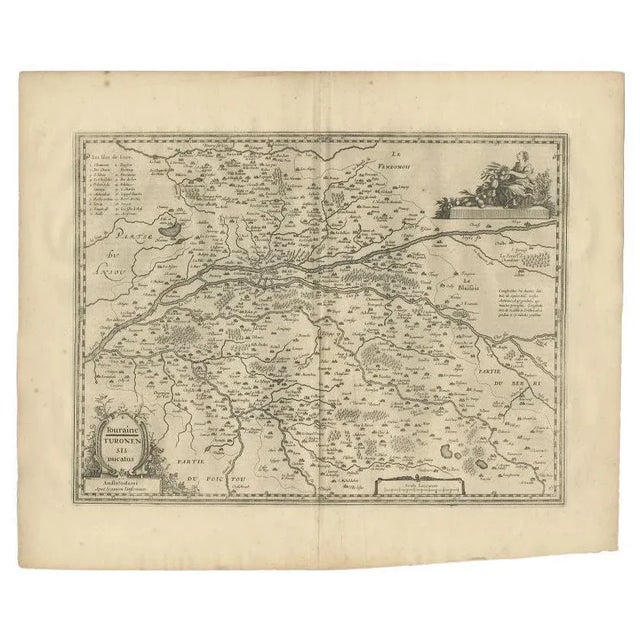 Antique map of France titled 'Touraine - Turonensis Ducatus'. Decorative map of the Touraine region. This map originates...
