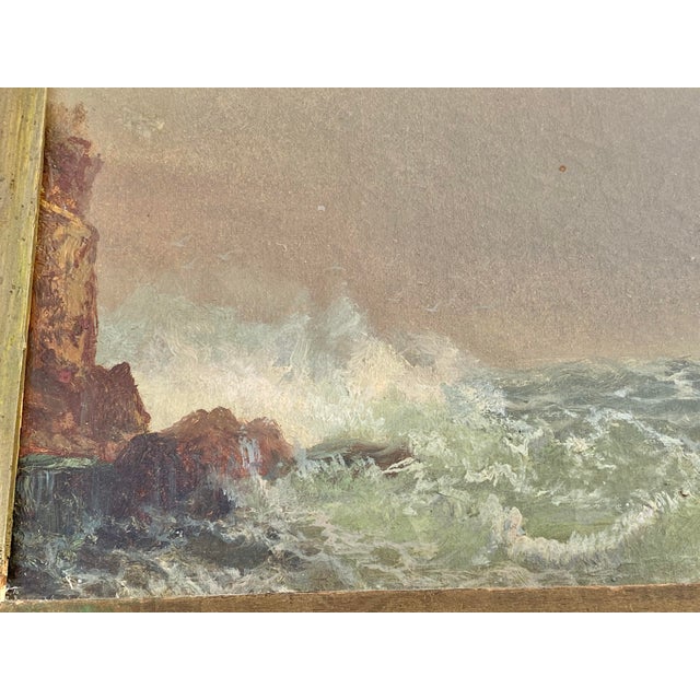 Early 19th Century Antique Sheraton Giltwood Mirror With Lyre Frame & Coastal Seascape Oil Painting For Sale - Image 5 of 10