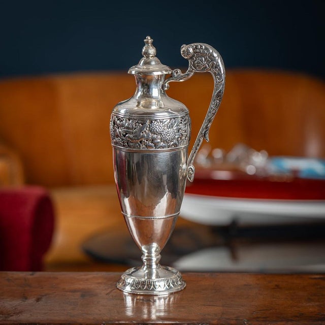 Antique late 19th Century Japanese Meiji period solid silver wine jug, simply exceptional and magnificent quality, The...