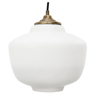 Mid-Century Matte White Opaline Glass Pendant Lamp with Brass Top For Sale
