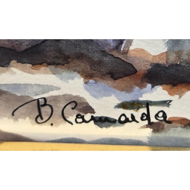 Original Italian watercolor by Beniamino Camarda, titled La Nevicata (“The Snowfall”), depicting a quiet winter landscape...