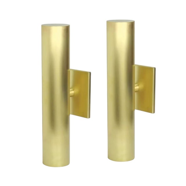 Pair of Contemporary ‘Terra’ Indoor or Outdoor Sconces in Satin Brass by Centurion Lighting 6W LED 300 Lumens 2700k Color...