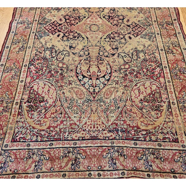 19th Century Persian Kerman Lavar Rug, Hand-Knotted Wool, Floral Pattern, Ivory & Red, 4x6 For Sale - Image 10 of 15