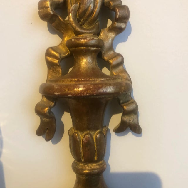 Gold Pair of Traditional Italian 2 Light Wood Carved Sconces For Sale - Image 8 of 12