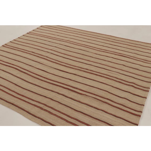 Traditional Vintage Palas Bidjar Kilim With Minimal Red Stripes on a Beige Field - Rug & Kilim For Sale - Image 3 of 10
