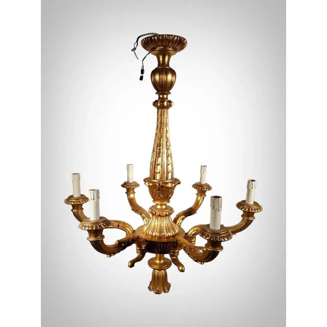 1950s Italian Gilt Wood Chandelier, 1950s For Sale - Image 5 of 13
