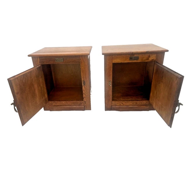 Vintage Retro, Set of Two White Clad Cabinets, Nightstands, Ice Box style, Made by Simmons Hardware Co. USA, 25" Tall X...