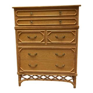 Mid-Century Modern Rattan Highboy Dresser by Ficks Reed For Sale