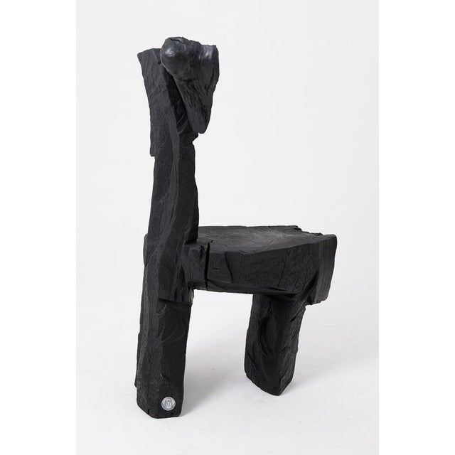 Black Brutalist Sculptural Stool in Carved Wood by Logniture For Sale - Image 8 of 12
