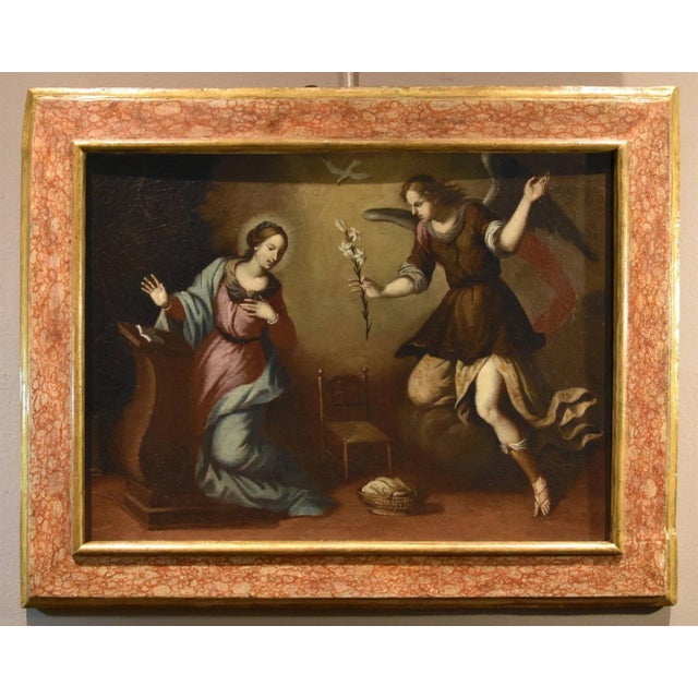 Tuscan School, 17th century The Annunciation Oil on canvas (55 x 73 cm - in an antique lacquered frame 73 x 92 cm) This...