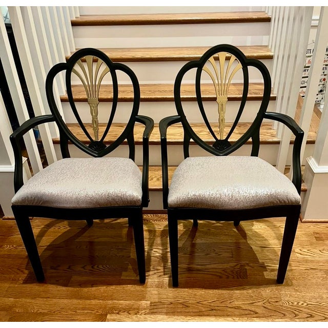 Hepplewhite Chairs Dining Mid Century Hepplewhite Black Painted Vintage For Sale - Image 3 of 9