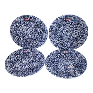 Vintage Mid Century Modern Queens Calico English Cottage Blue & White Chintz 8 1/4" Salad Plates-Set of 4 For Sale