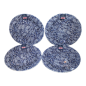 Vintage Mid Century Modern Queens Calico English Cottage Blue & White Chintz 8 1/4" Salad Plates-Set of 4