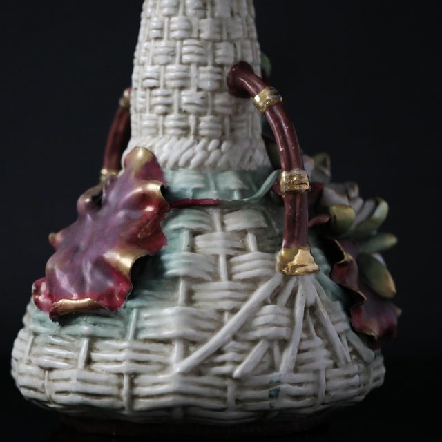 Amphora Amphora Turn-Teplitz Art Nouveau Basket-Weave Floral Vase Circa 1900 For Sale - Image 4 of 14