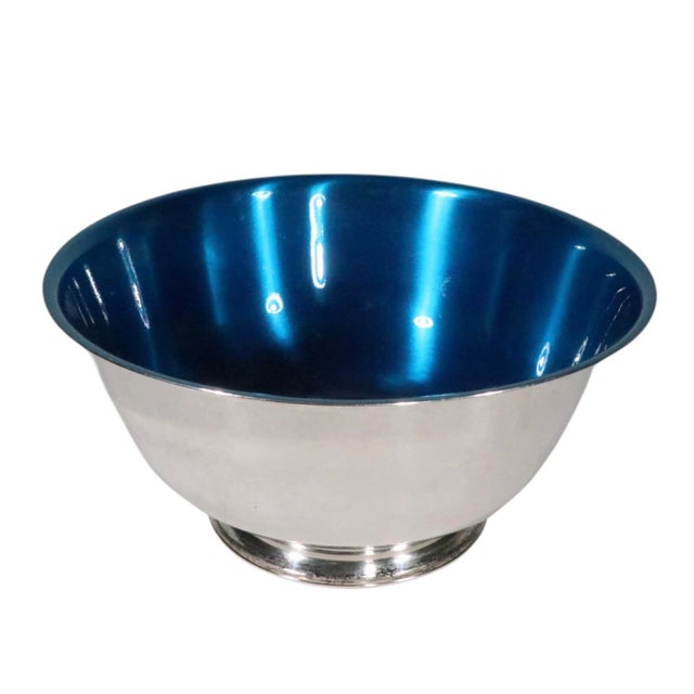 Metal Mid 20th Century Wm Rodgers Paul Revere Silver Plate Enameled Centerpiece Bowl With Blue Interior For Sale - Image 7 of 9
