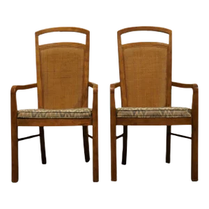 Set of 2 Drexel Heritage Rustic European Style Cane Back Dining Arm Chairs